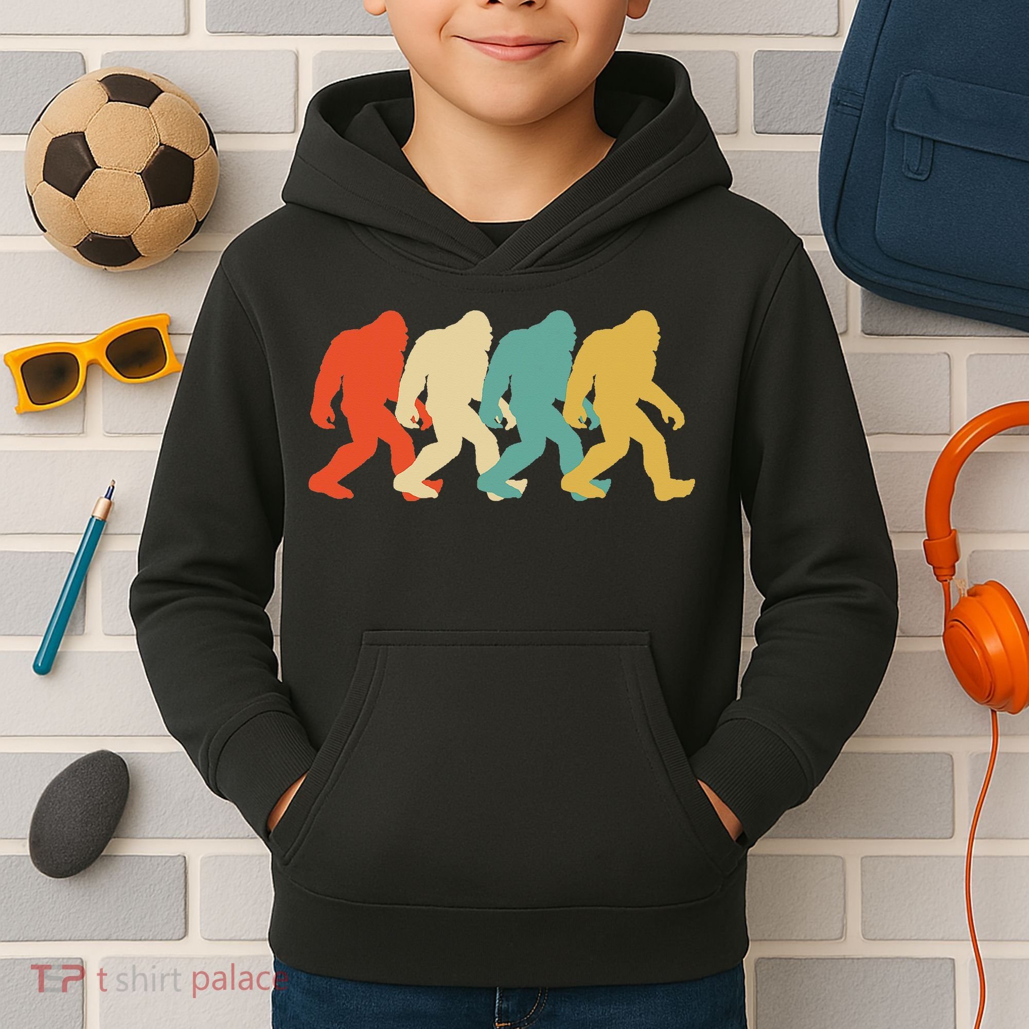 Bigfoot Silhouette Retro Pop Art Sasquatch Kids Hoodie