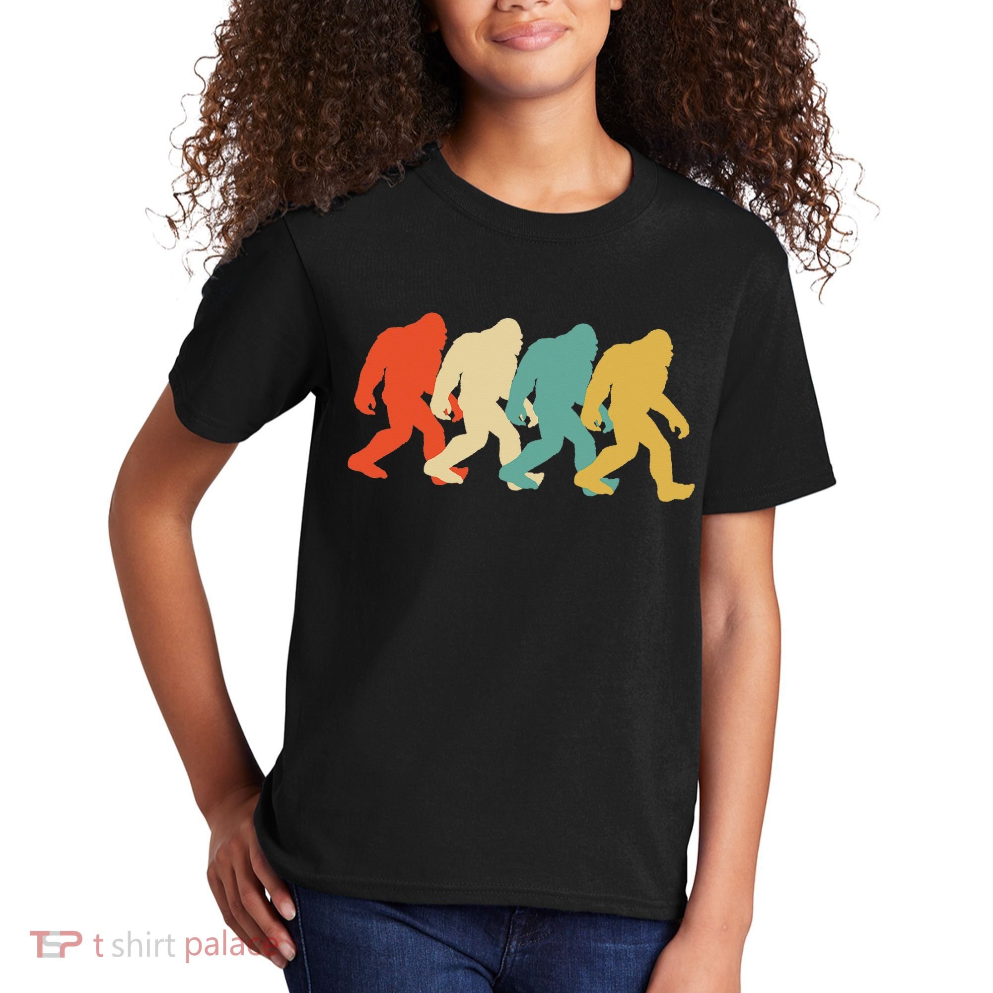 Bigfoot Silhouette Retro Pop Art Sasquatch Kids T-Shirt