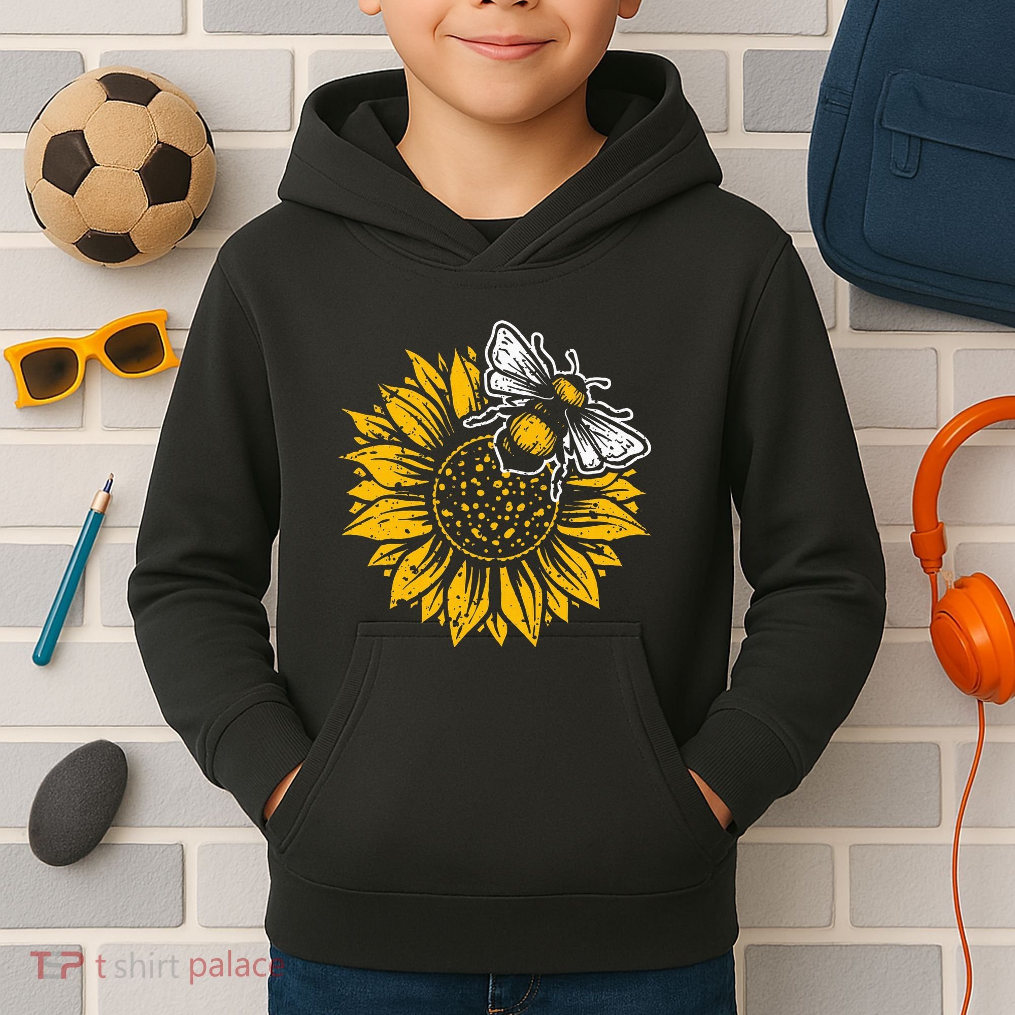 Bumblebee Sunflower Springtime Save The Bees Honeybee Kids Hoodie