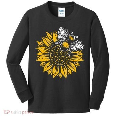 Bumblebee Sunflower Springtime Save The Bees Honeybee Kids Long Sleeve Shirt
