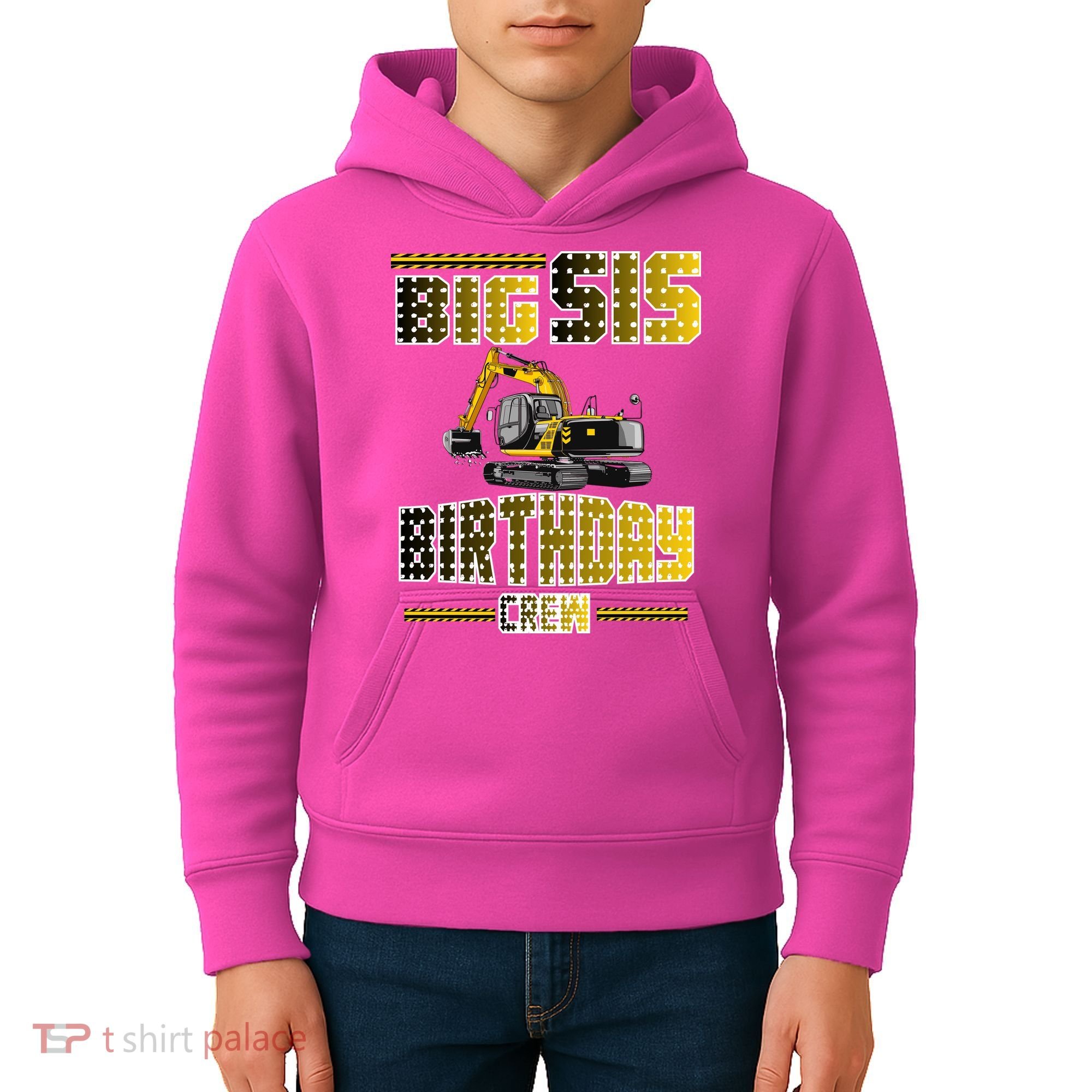 Big Sis Sister Birthday Crew Party Excavator Kids Hoodie