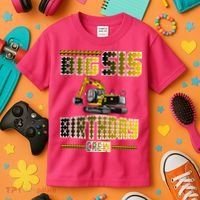 Big Sis Sister Birthday Crew Party Excavator Kids T-Shirt thumb 3