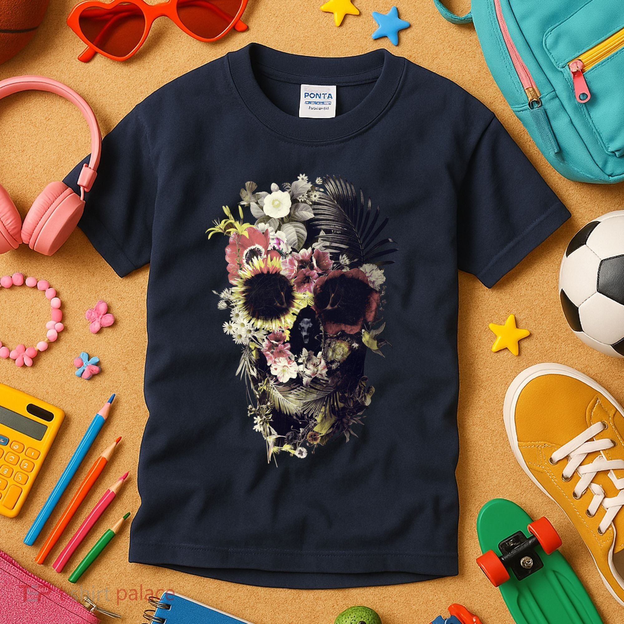 Bloom Skull Sunflower Kids T-Shirt