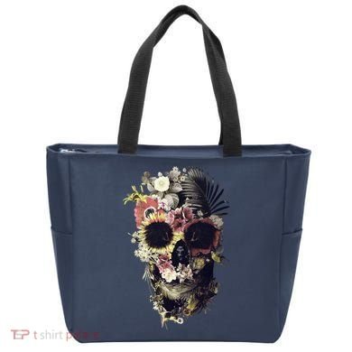 Bloom Skull Sunflower Tote Bag