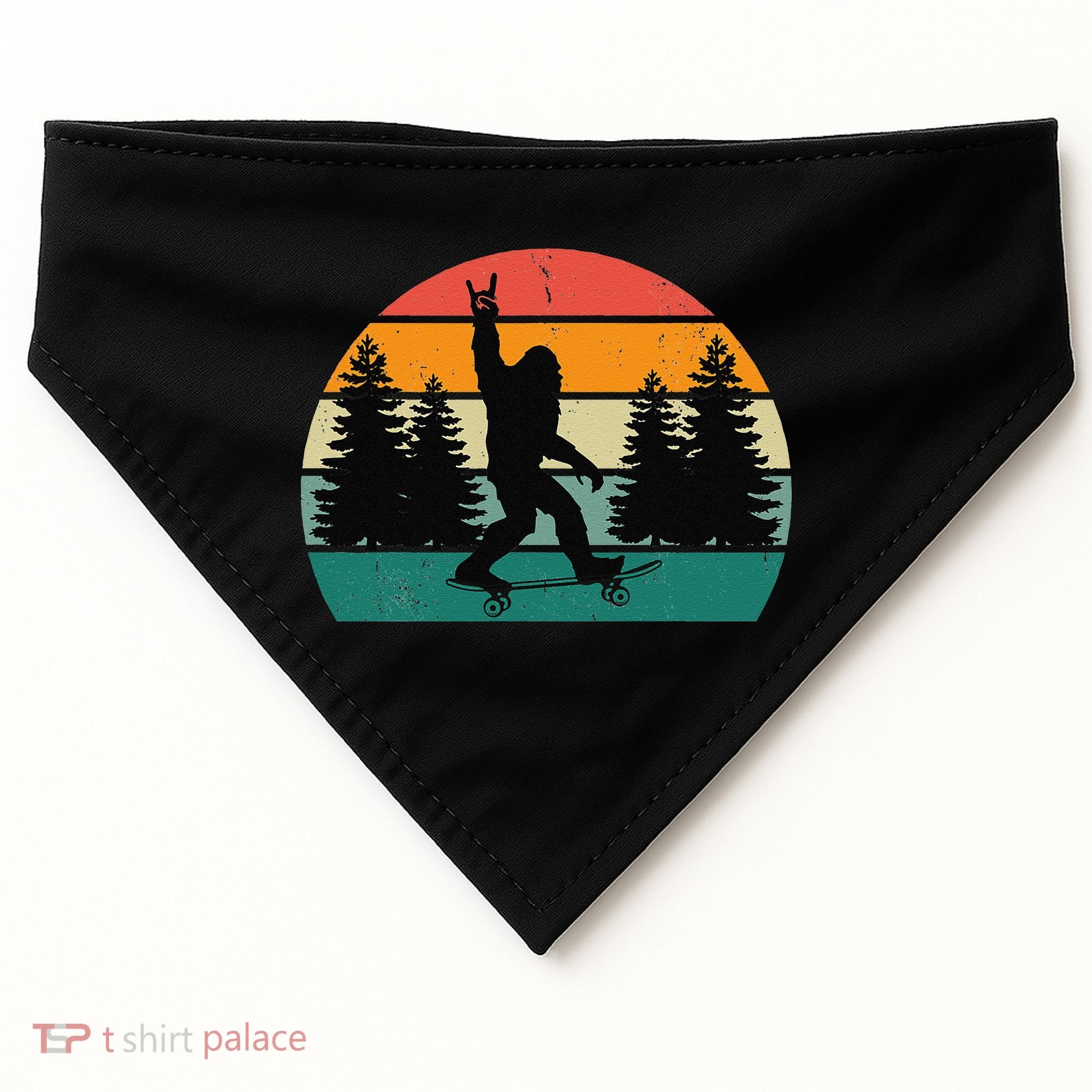 Bigfoot Skateboarding Skater Retro Sunset Funny Sasquatch USA-Made Doggie Bandana