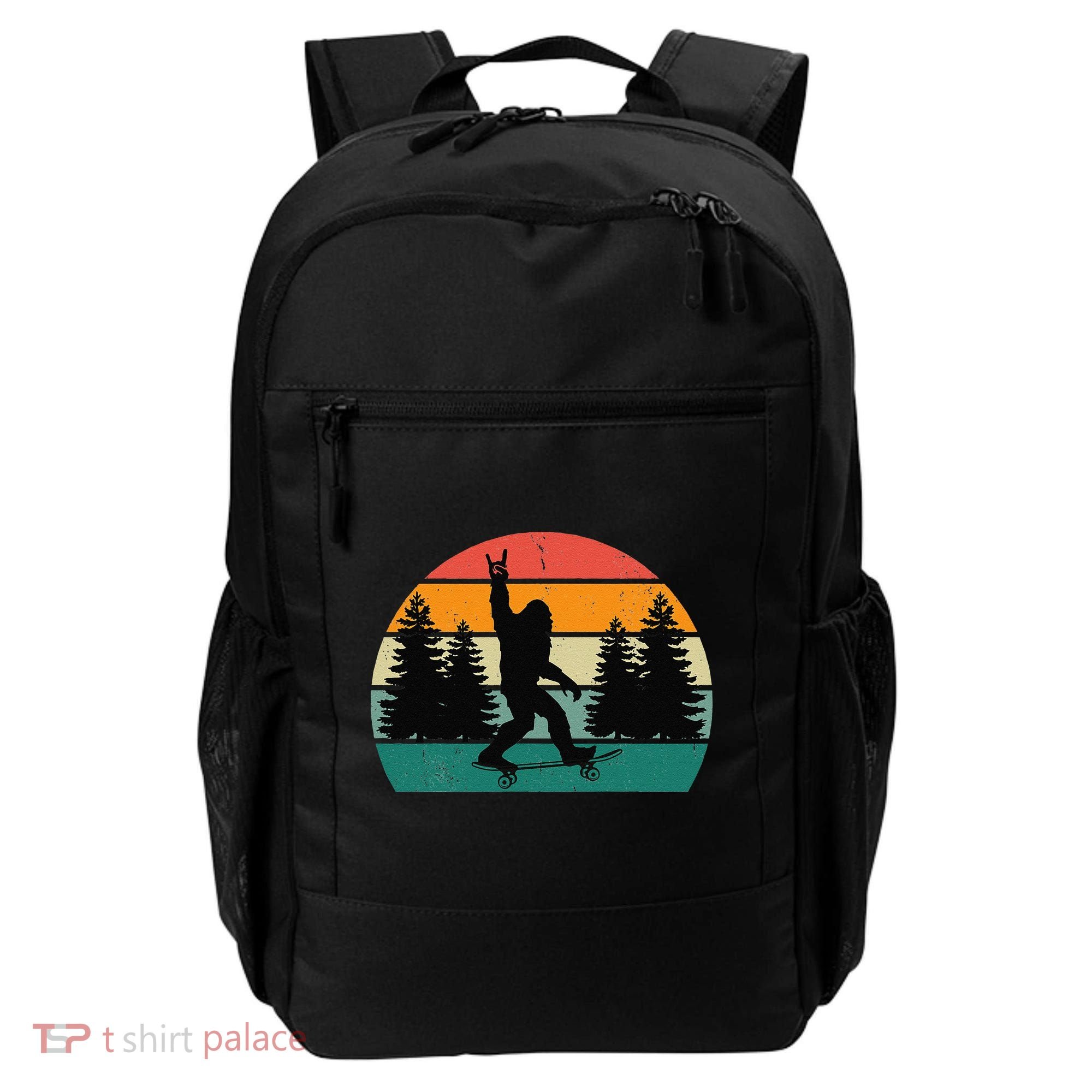 Bigfoot Skateboarding Skater Retro Sunset Funny Sasquatch Backpack