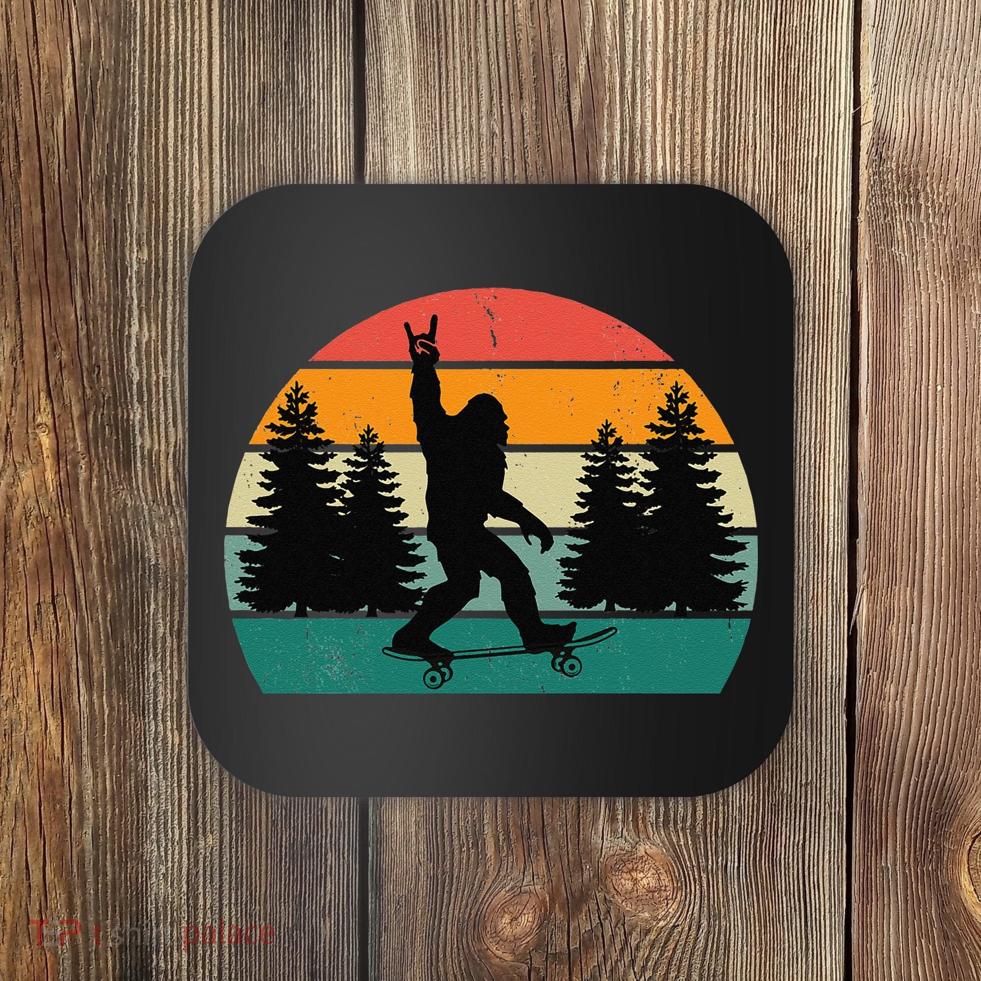 Bigfoot Skateboarding Skater Retro Sunset Funny Sasquatch Coaster