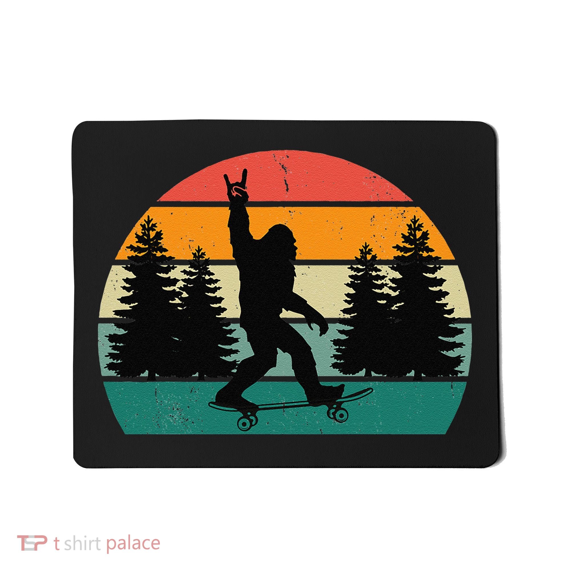 Bigfoot Skateboarding Skater Retro Sunset Funny Sasquatch Mousepad