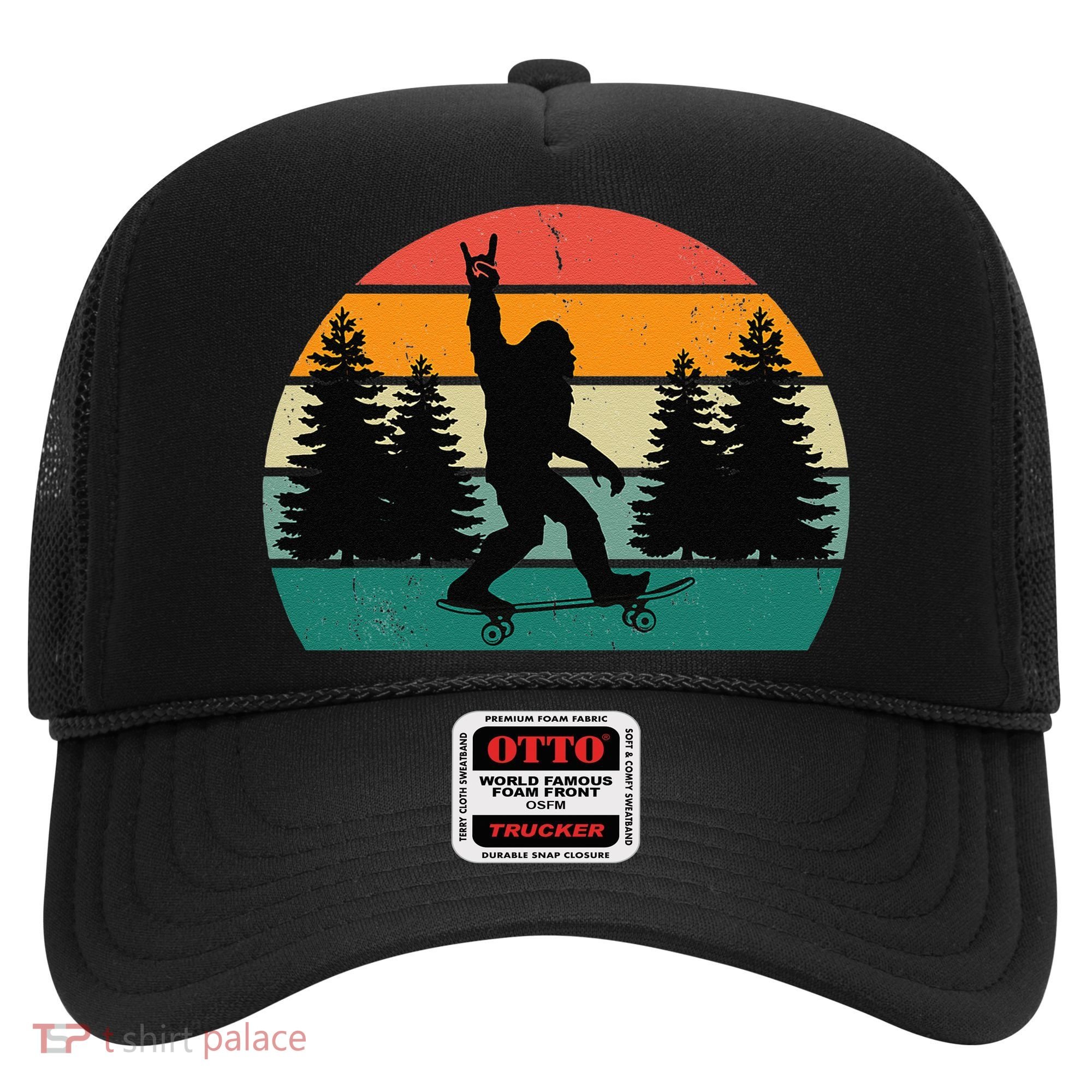 Bigfoot Skateboarding Skater Retro Sunset Funny Sasquatch Hat
