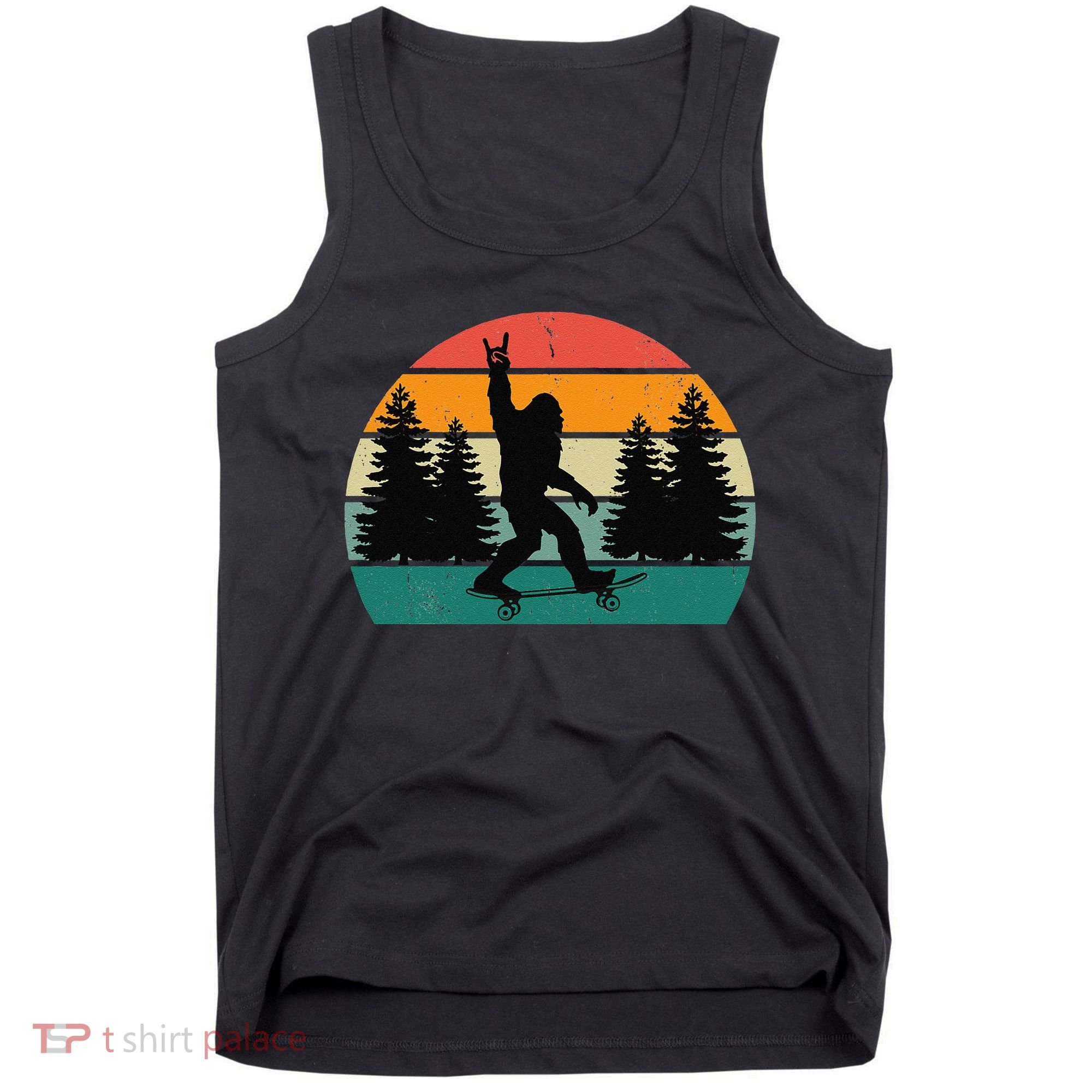 Bigfoot Skateboarding Skater Retro Sunset Funny Sasquatch Tank Top