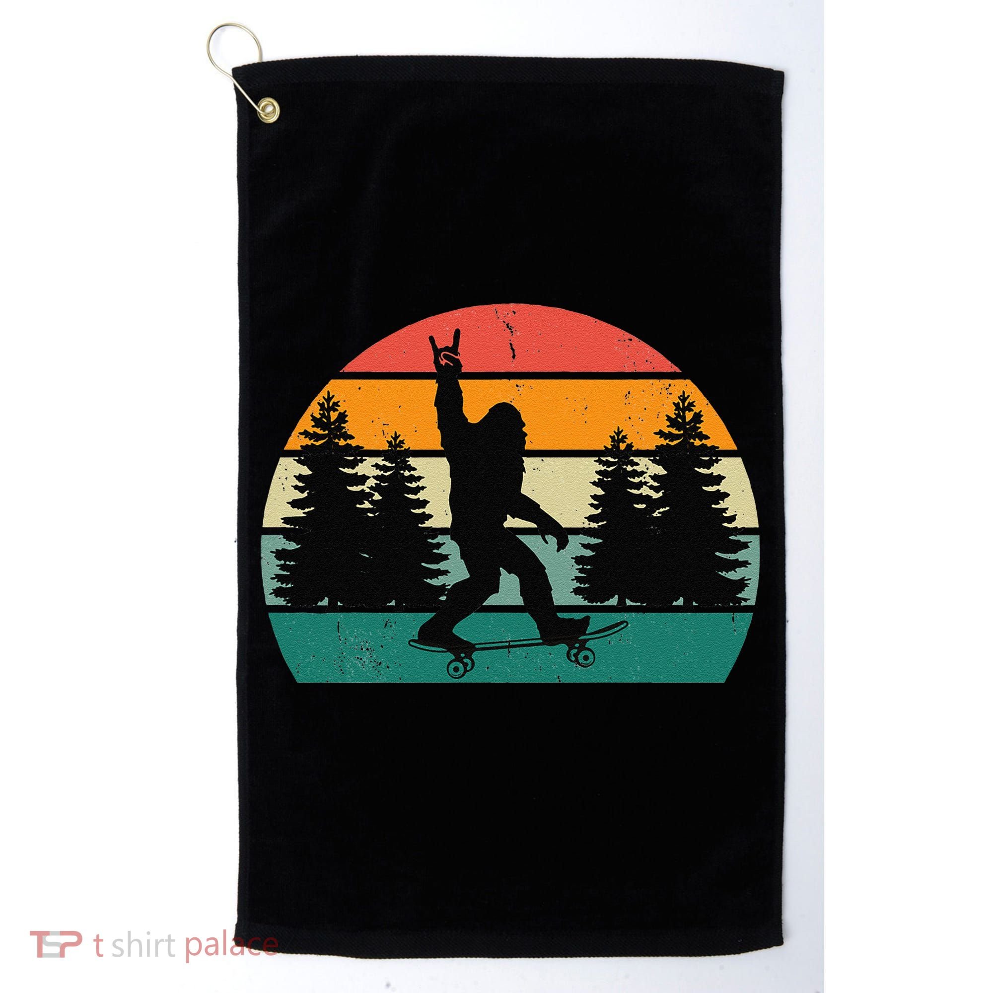 Bigfoot Skateboarding Skater Retro Sunset Funny Sasquatch Golf Towel