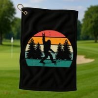 Bigfoot Skateboarding Skater Retro Sunset Funny Sasquatch Golf Towel thumb 1