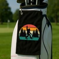 Bigfoot Skateboarding Skater Retro Sunset Funny Sasquatch Golf Towel thumb 2