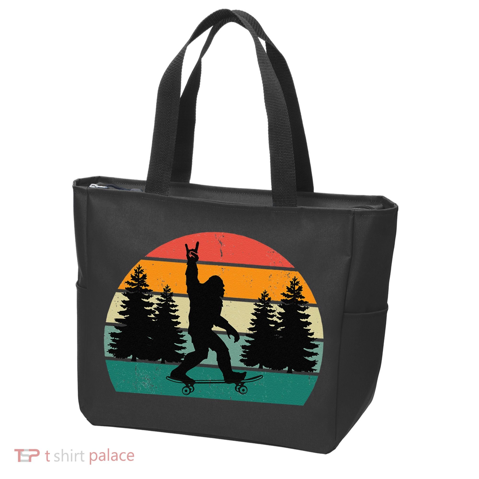 Bigfoot Skateboarding Skater Retro Sunset Funny Sasquatch Tote Bag