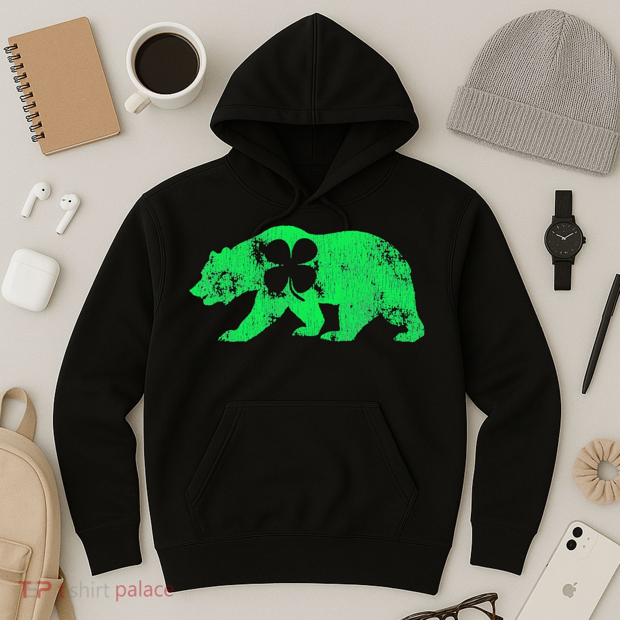 Bear Shamrock St Patrick's Day Irish Clover Saint Paddys Hoodie