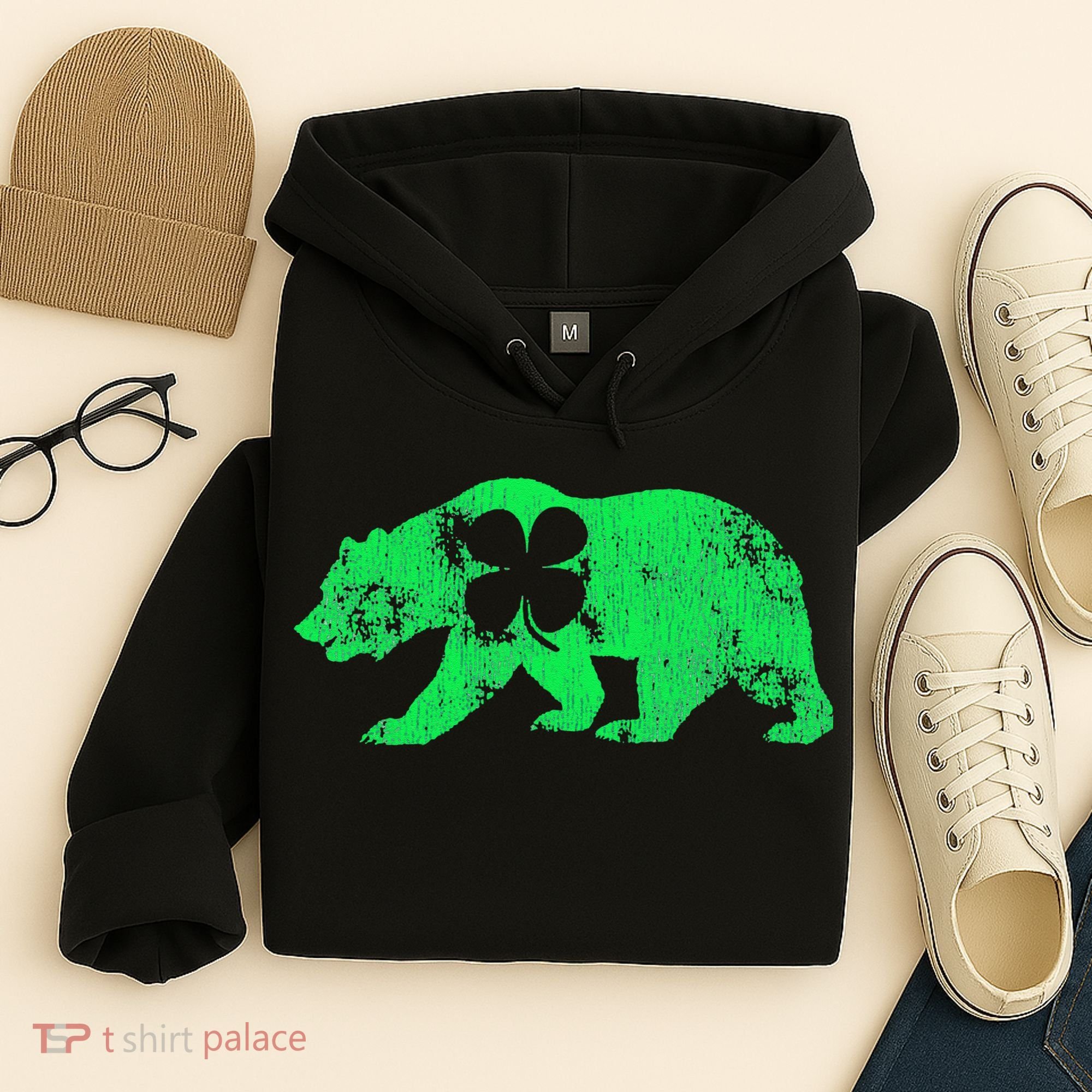 Bear Shamrock St Patrick's Day Irish Clover Saint Paddys Hoodie