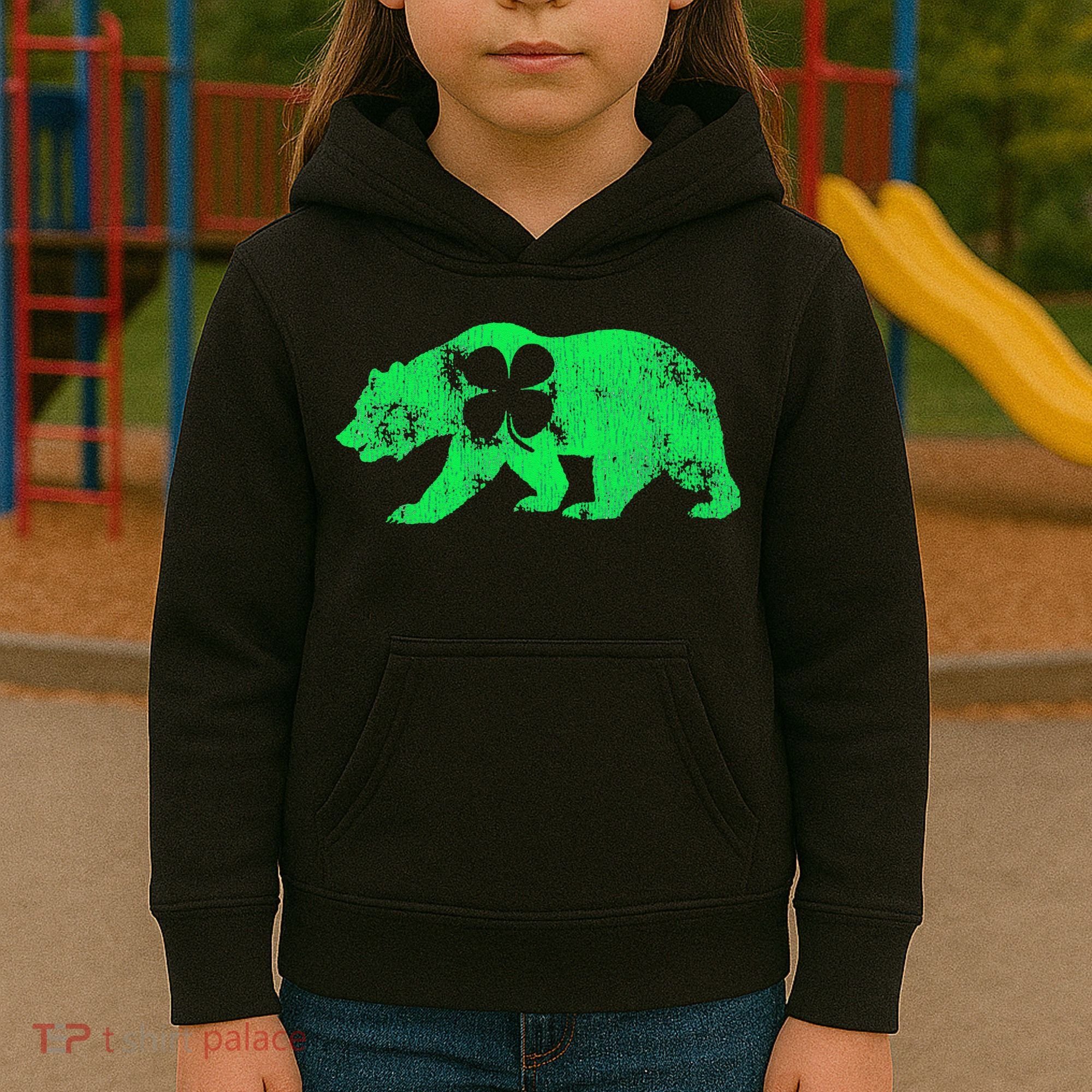 Bear Shamrock St Patrick's Day Irish Clover Saint Paddys Kids Hoodie