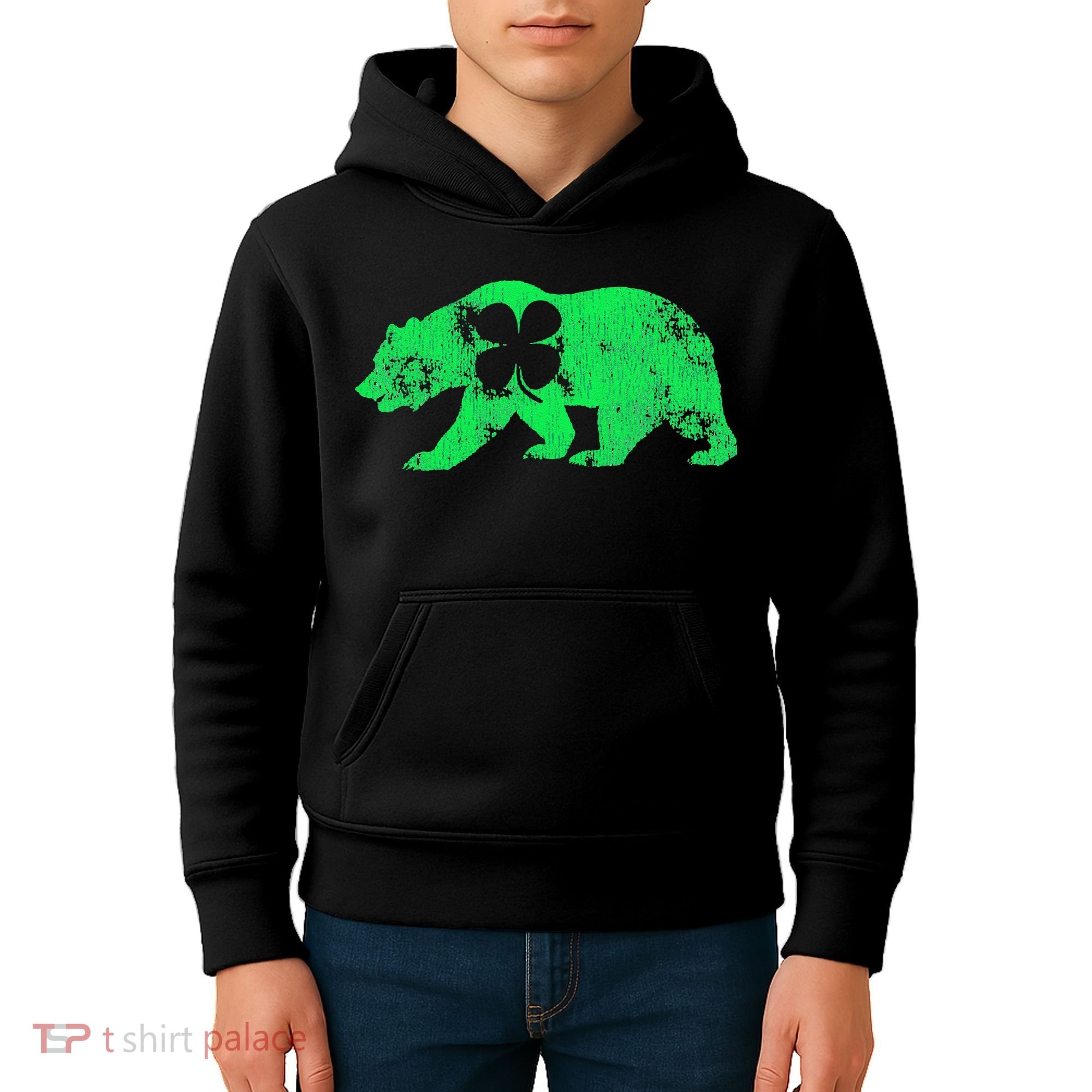 Bear Shamrock St Patrick's Day Irish Clover Saint Paddys Kids Hoodie
