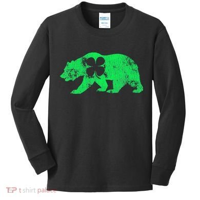 Bear Shamrock St Patrick's Day Irish Clover Saint Paddys Kids Long Sleeve Shirt