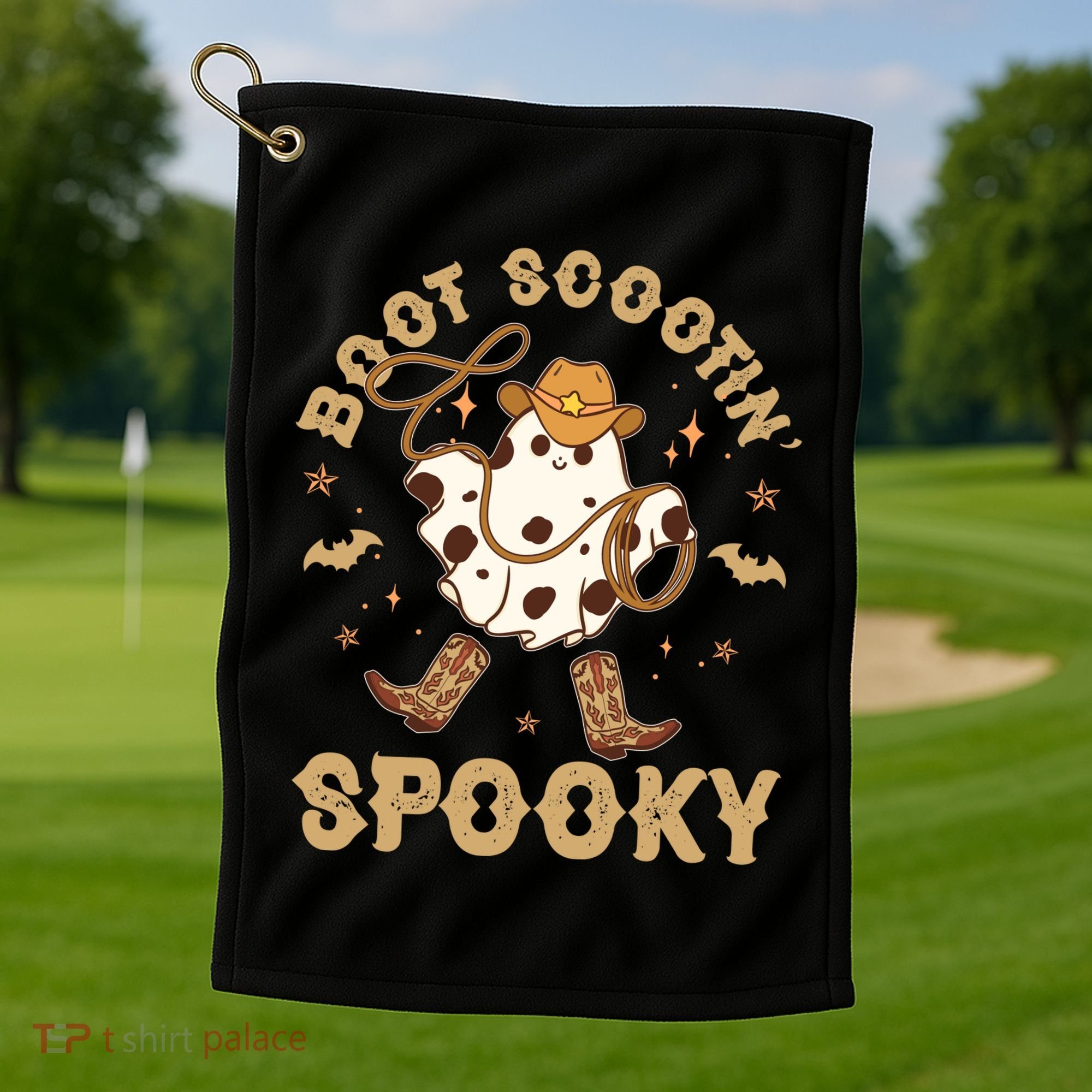 Boot Scootin Spooky Cute Halloween Cowboy Ghost Golf Towel