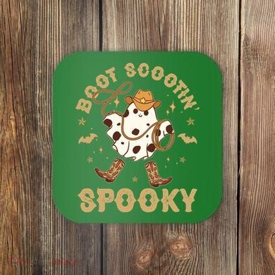Boot Scootin Spooky Cute Halloween Cowboy Ghost Coaster