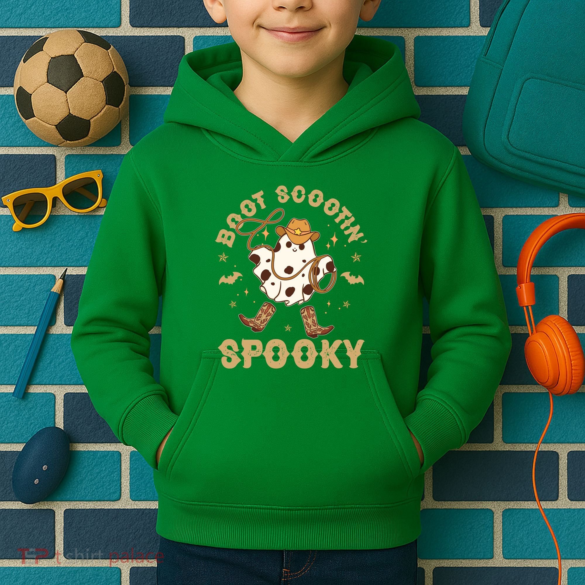 Boot Scootin Spooky Cute Halloween Cowboy Ghost Kids Hoodie