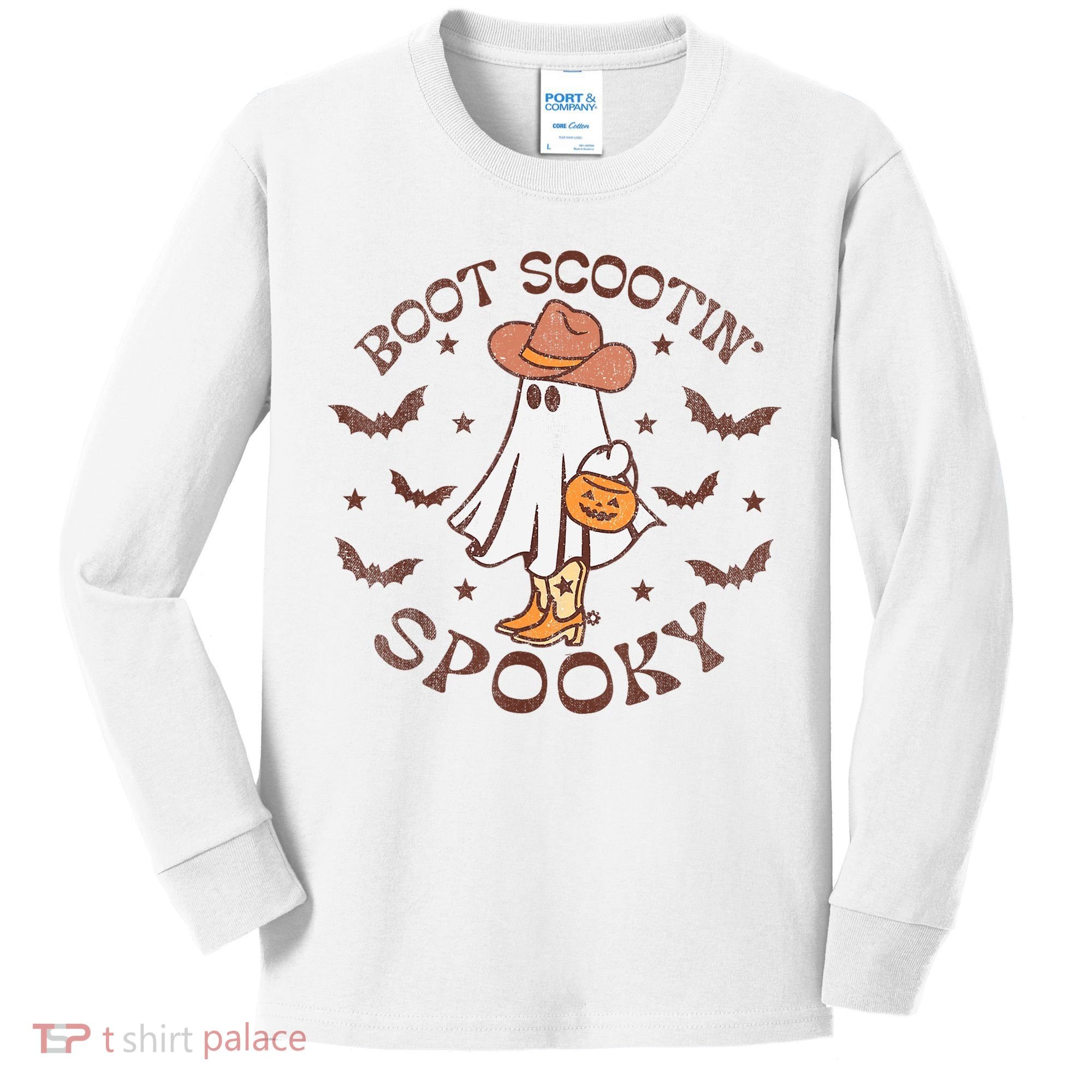 Boot Scootin Spooky Western Halloween Retro Fall Halloween Kids Long Sleeve Shirt