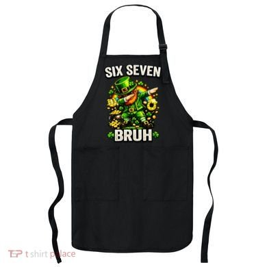 Bruh Six Seven Meme 67 Dabbing Leprechaun St Patricks Day Apron