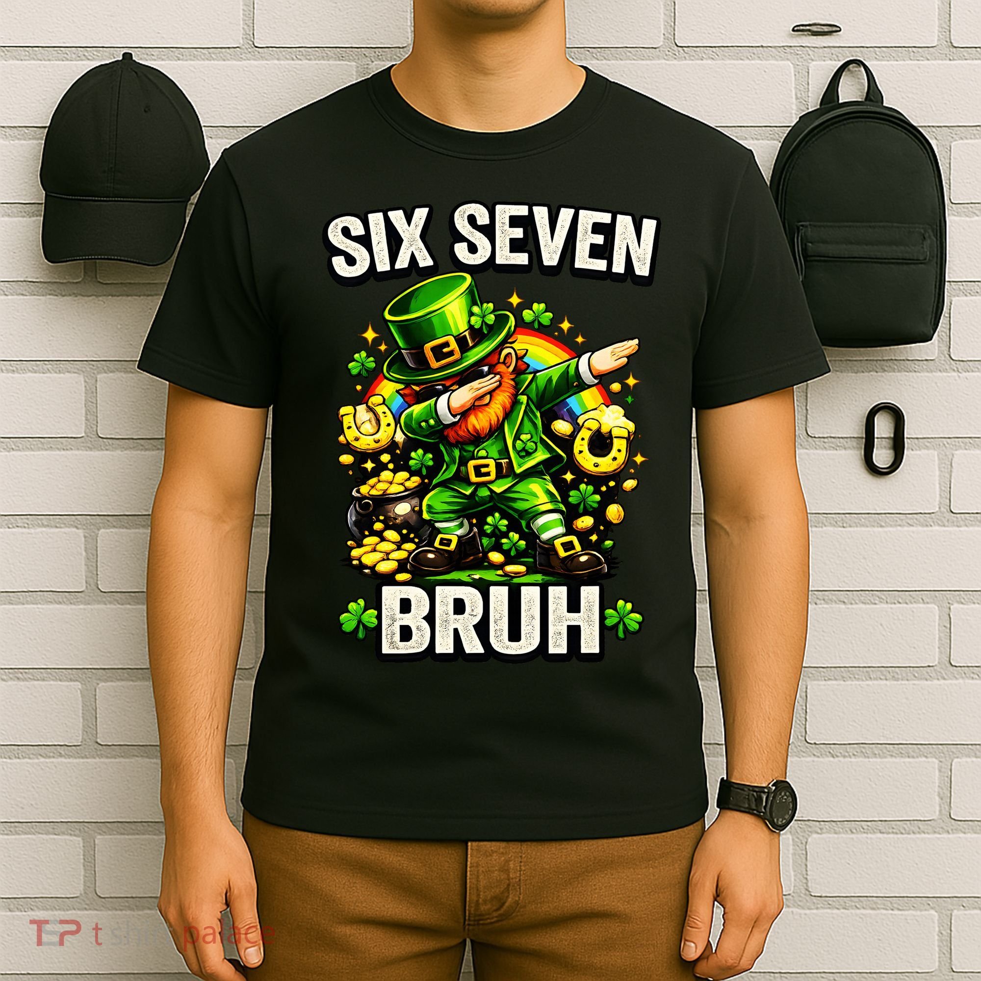 Bruh Six Seven Meme 67 Dabbing Leprechaun St Patricks Day T-Shirt