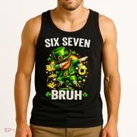 Bruh Six Seven Meme 67 Dabbing Leprechaun St Patricks Day Tank Top thumb 3