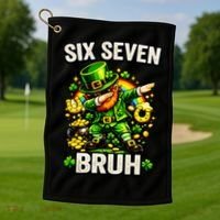 Bruh Six Seven Meme 67 Dabbing Leprechaun St Patricks Day Golf Towel thumb 1