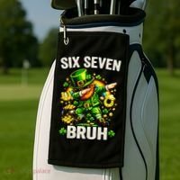 Bruh Six Seven Meme 67 Dabbing Leprechaun St Patricks Day Golf Towel thumb 2