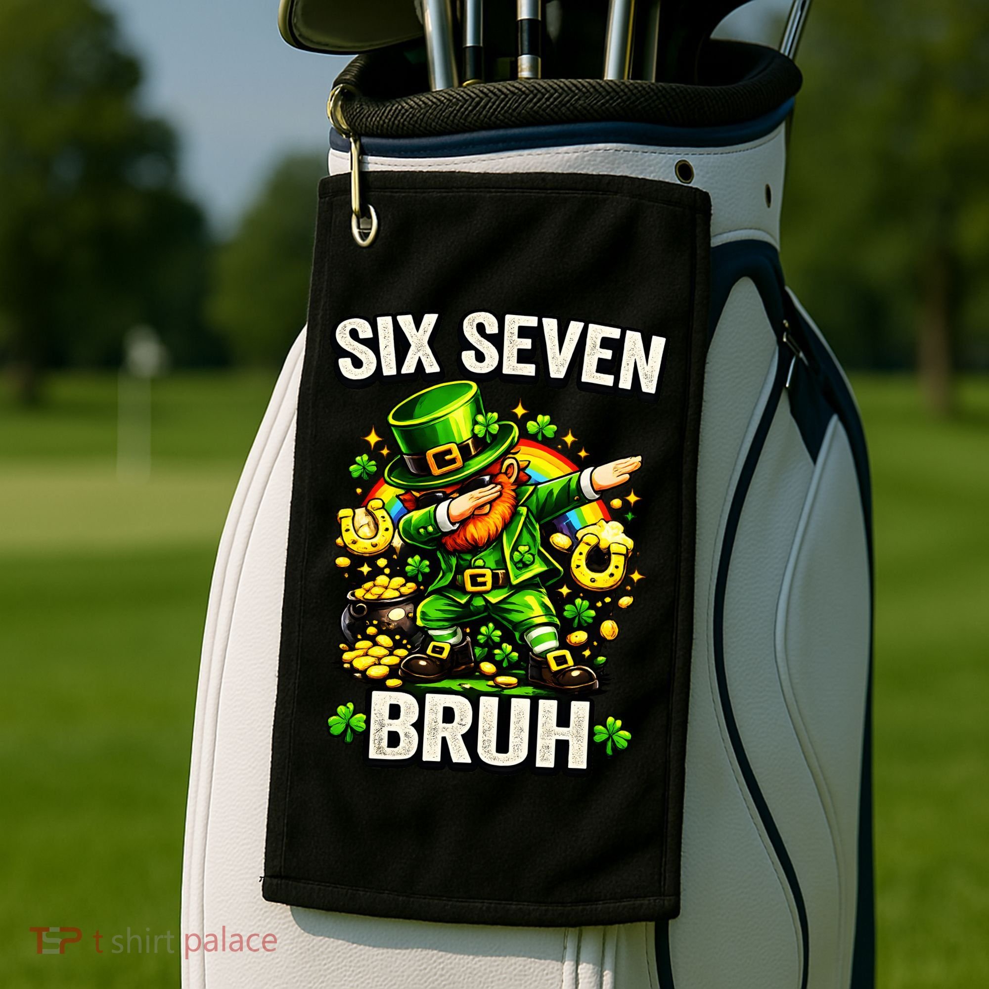 Bruh Six Seven Meme 67 Dabbing Leprechaun St Patricks Day Golf Towel