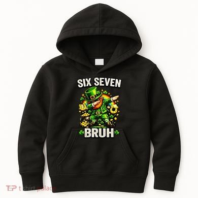Bruh Six Seven Meme 67 Dabbing Leprechaun St Patricks Day Kids Hoodie