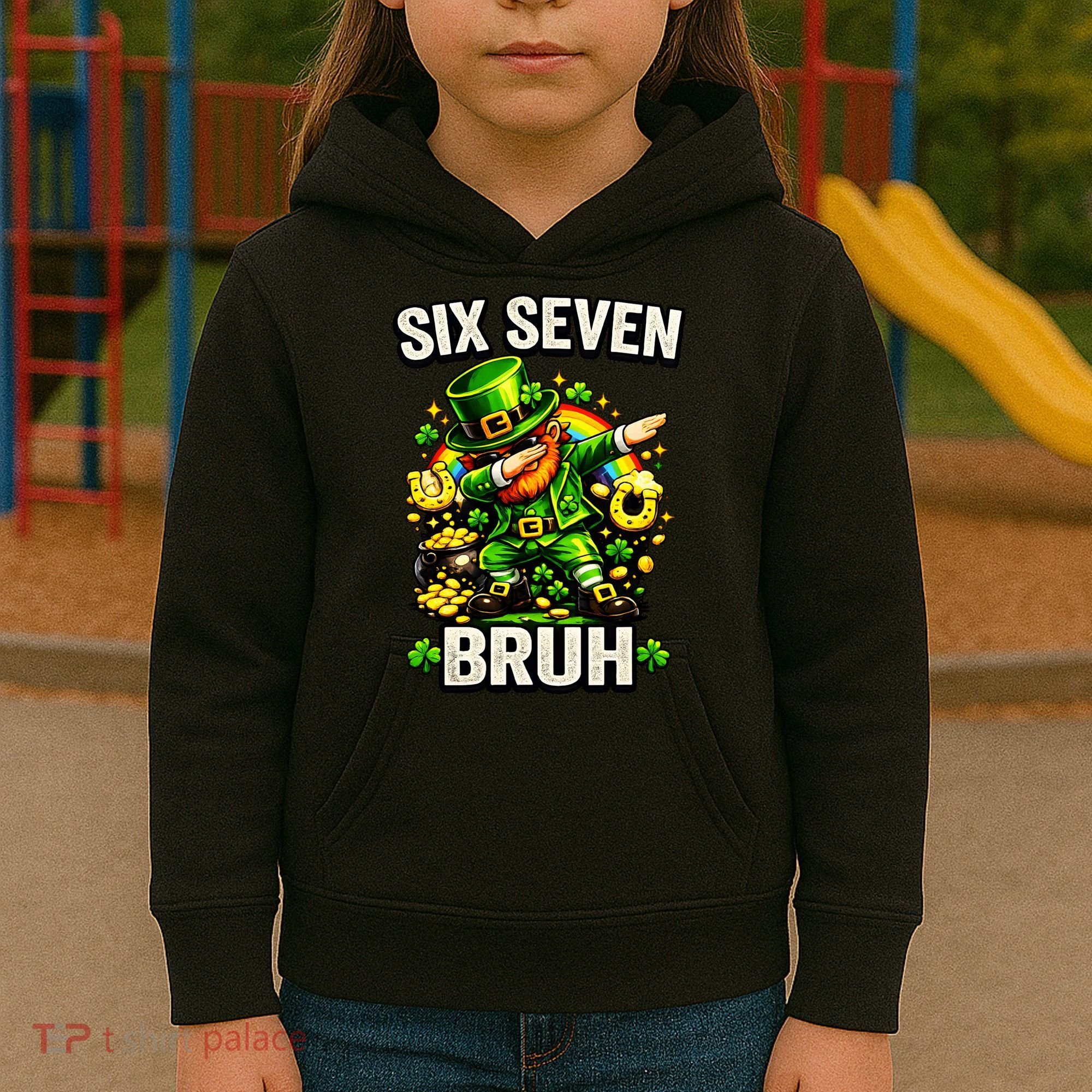 Bruh Six Seven Meme 67 Dabbing Leprechaun St Patricks Day Kids Hoodie