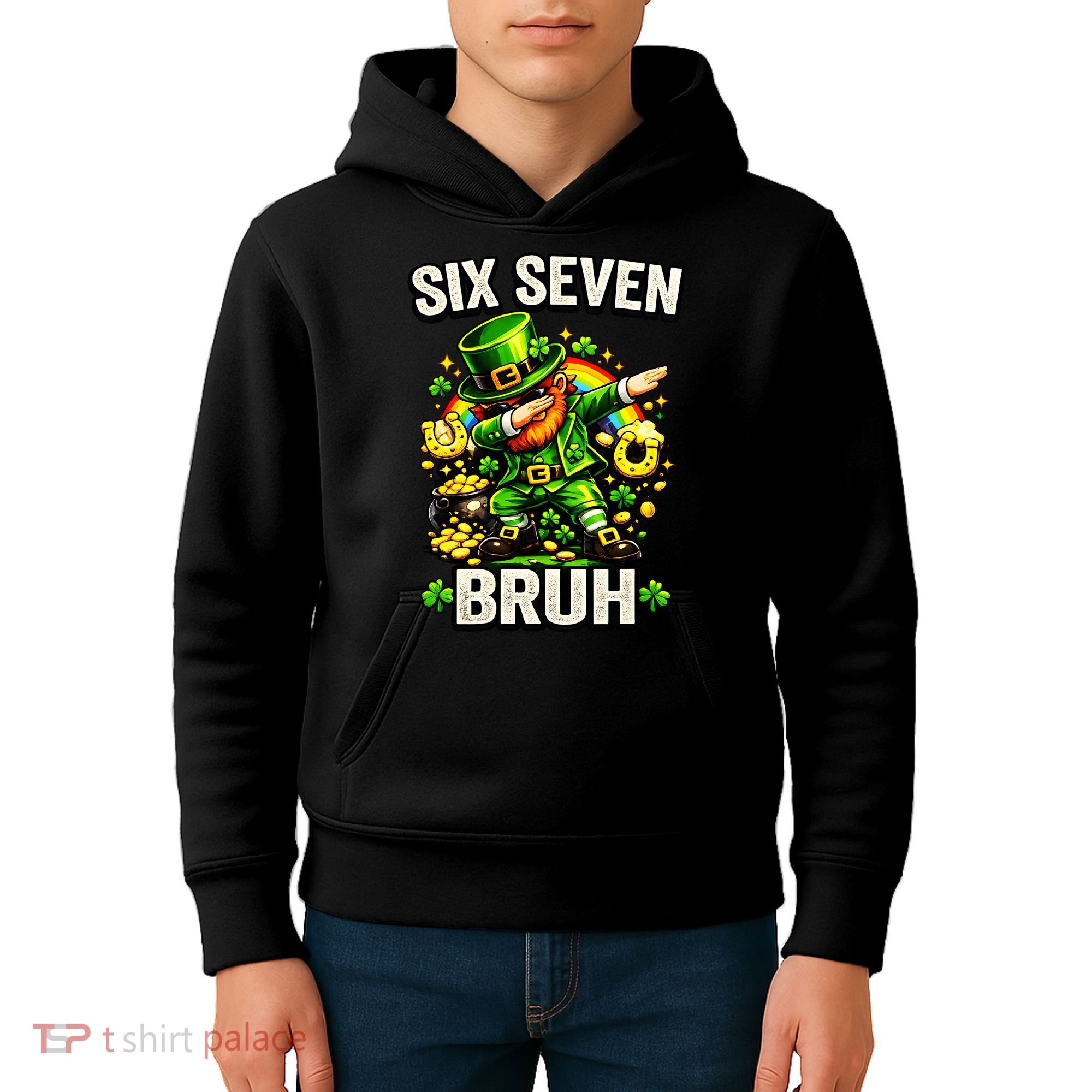 Bruh Six Seven Meme 67 Dabbing Leprechaun St Patricks Day Kids Hoodie