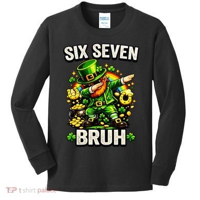 Bruh Six Seven Meme 67 Dabbing Leprechaun St Patricks Day Kids Long Sleeve Shirt