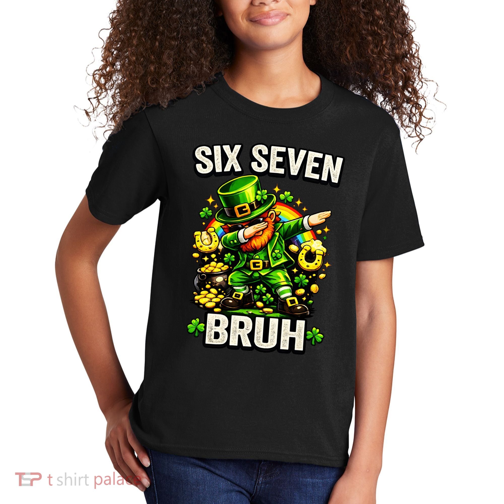Bruh Six Seven Meme 67 Dabbing Leprechaun St Patricks Day Kids T-Shirt