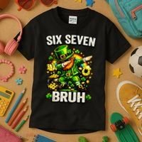 Bruh Six Seven Meme 67 Dabbing Leprechaun St Patricks Day Kids T-Shirt thumb 3