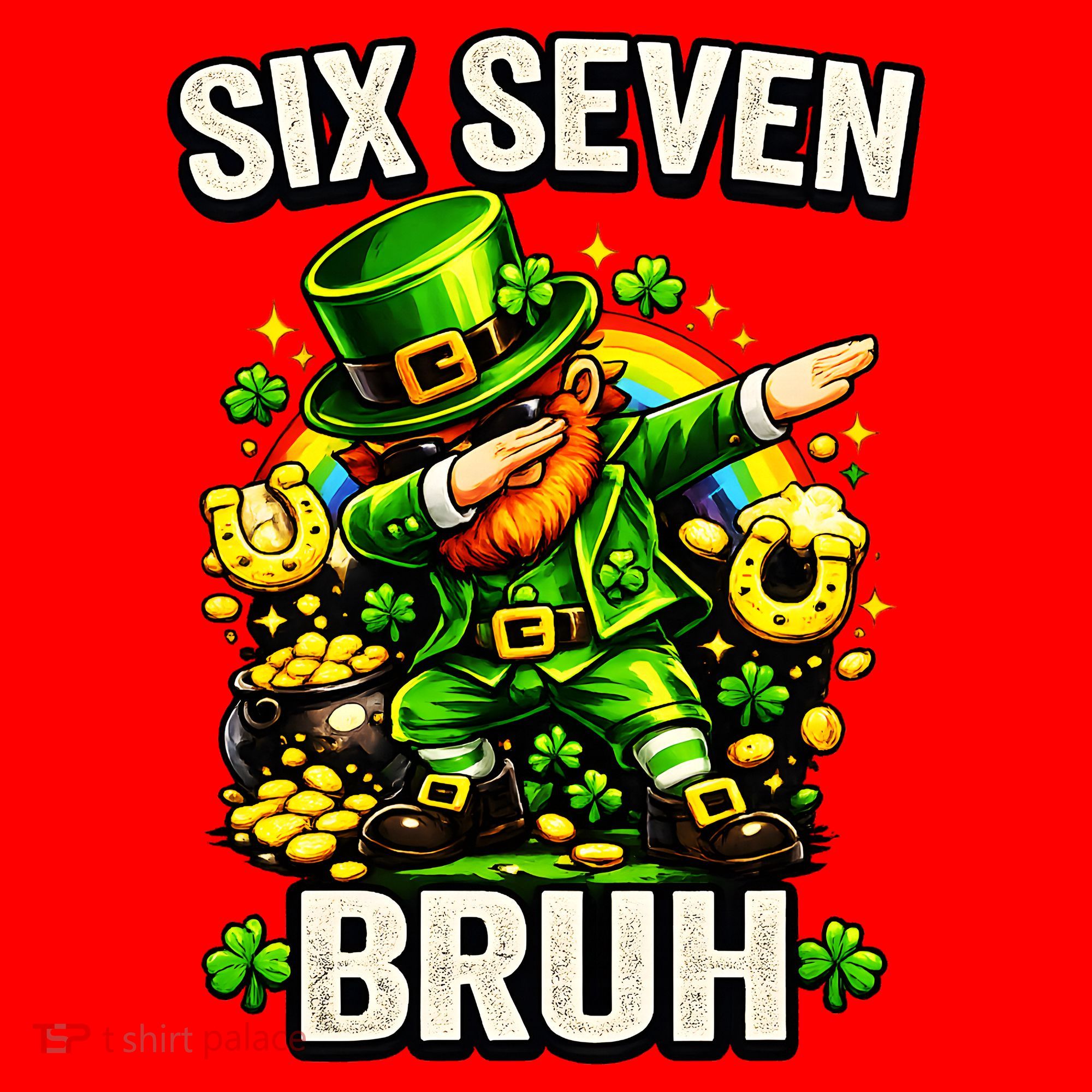 Bruh Six Seven Meme 67 Dabbing Leprechaun St Patricks Day Santa Hat