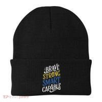 Brave Strong Smart Capable World Down Syndrome Day Awareness Beanie thumb 0