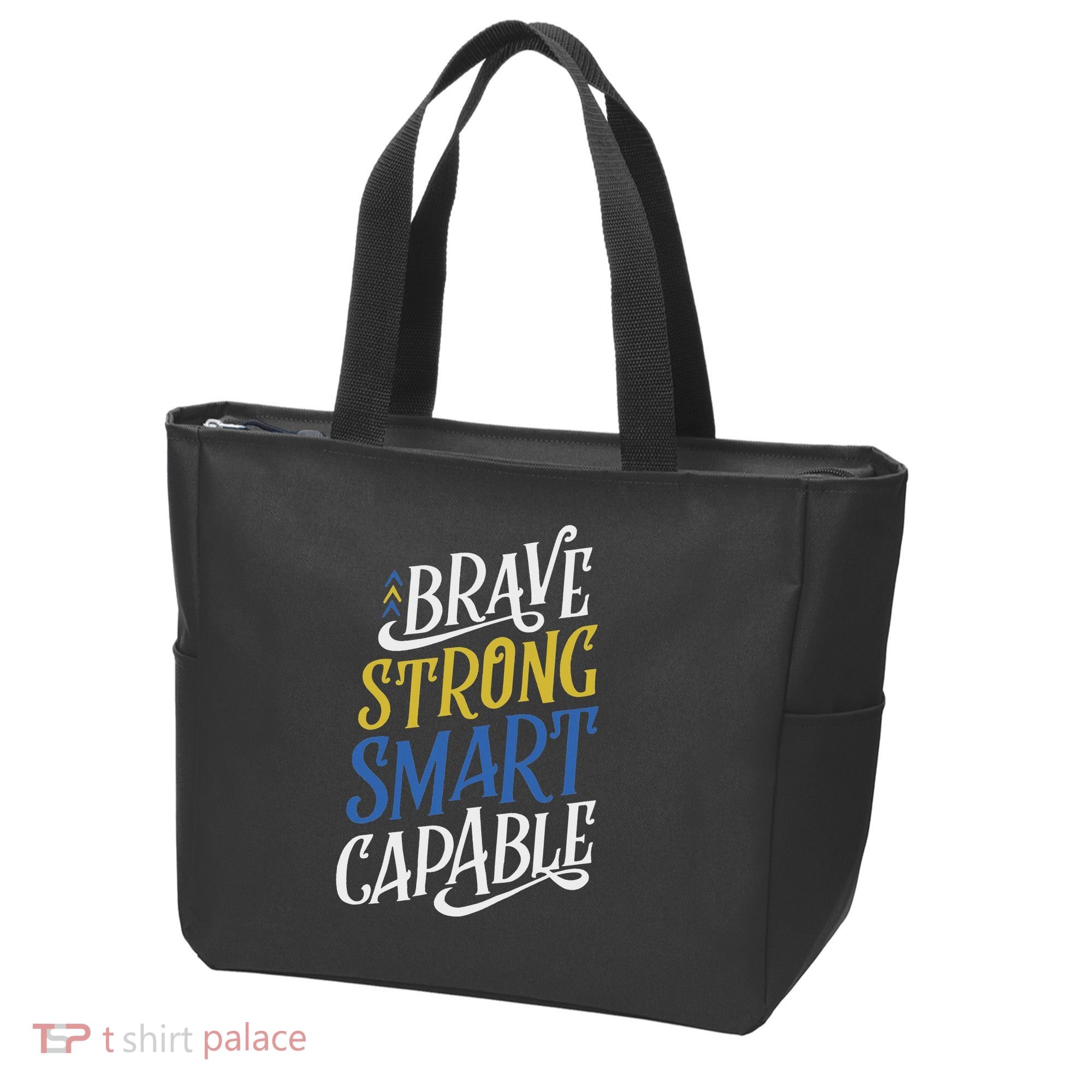 Brave Strong Smart Capable World Down Syndrome Day Awareness Tote Bag