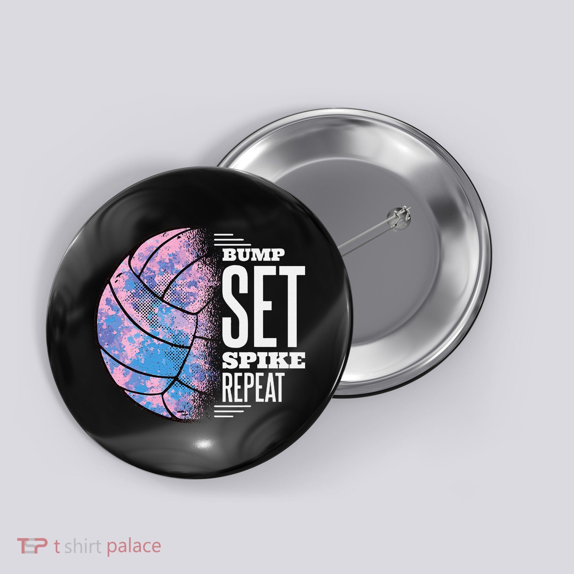 Bump Set Spike Repeat Volleyball Player Coach & Fan Button