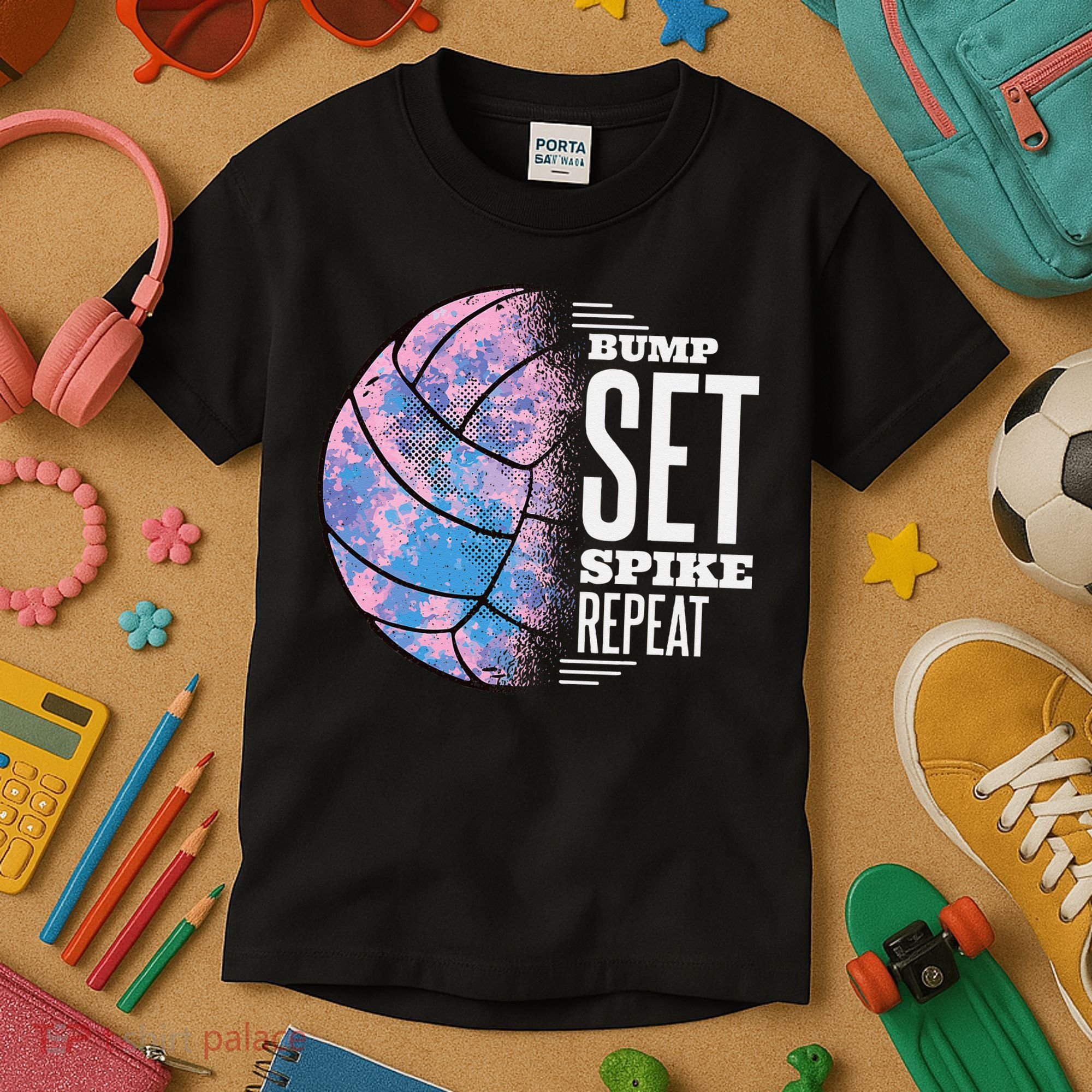 Bump Set Spike Repeat Volleyball Player Coach & Fan Kids T-Shirt