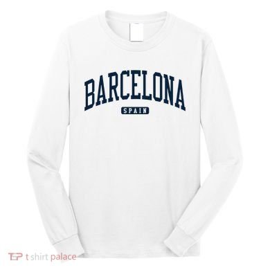 Barcelona Spain Spain College University Style Navy Long Sleeve Shirt