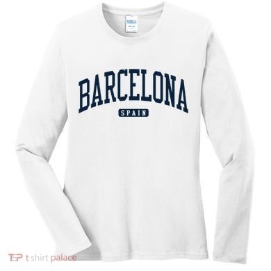 Barcelona Spain Spain College University Style Navy Women's Long Sleeve Shirt