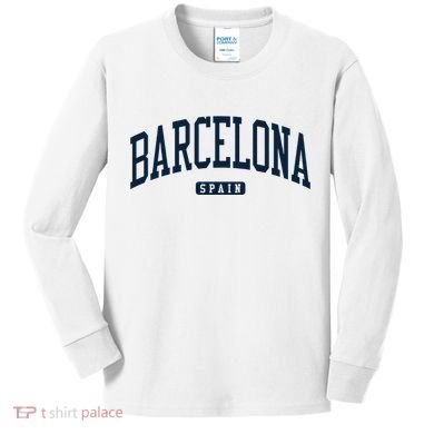 Barcelona Spain Spain College University Style Navy Kids Long Sleeve Shirt