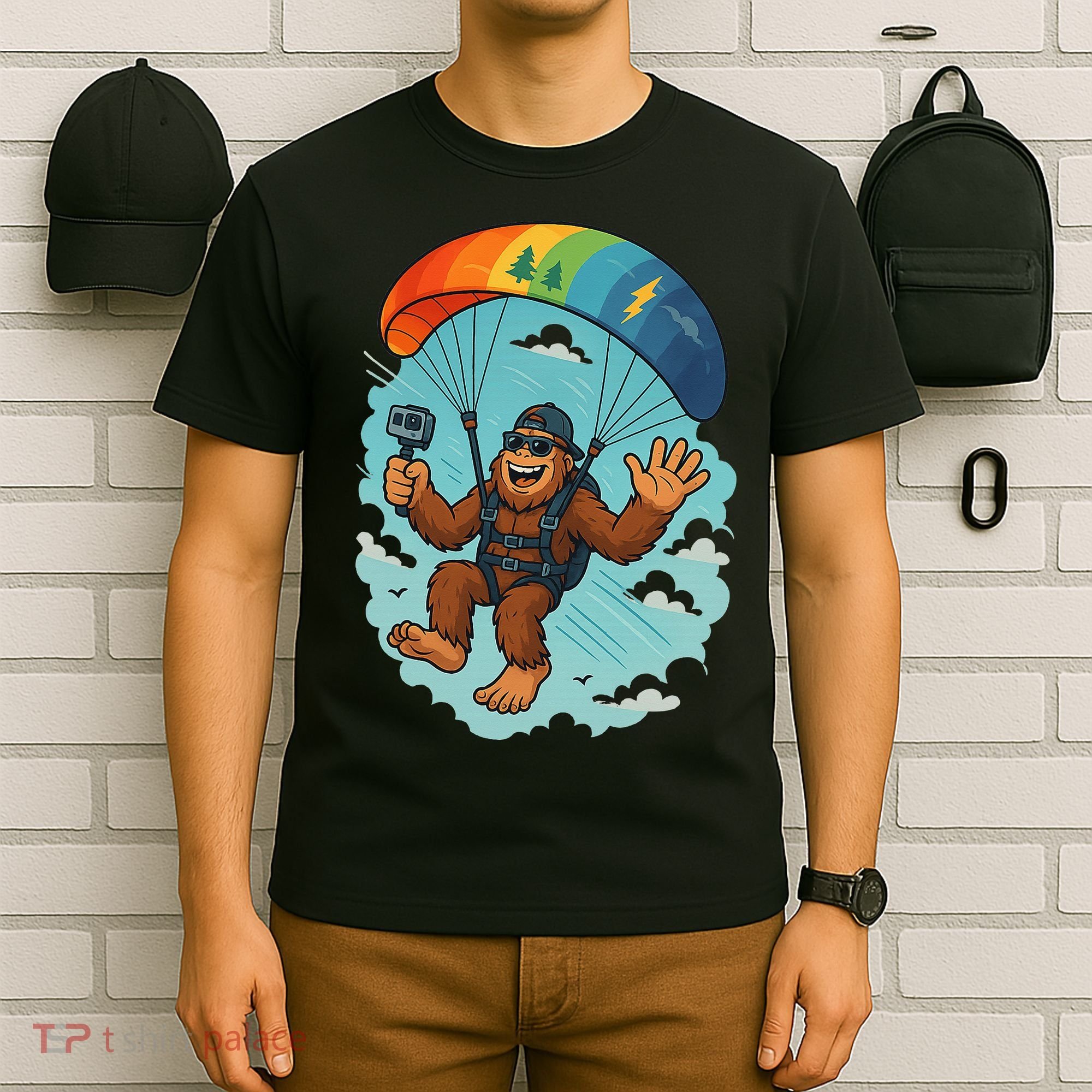 Bigfoot Skydiving Sasquatch Parachute Skydiver Paragliding T-Shirt