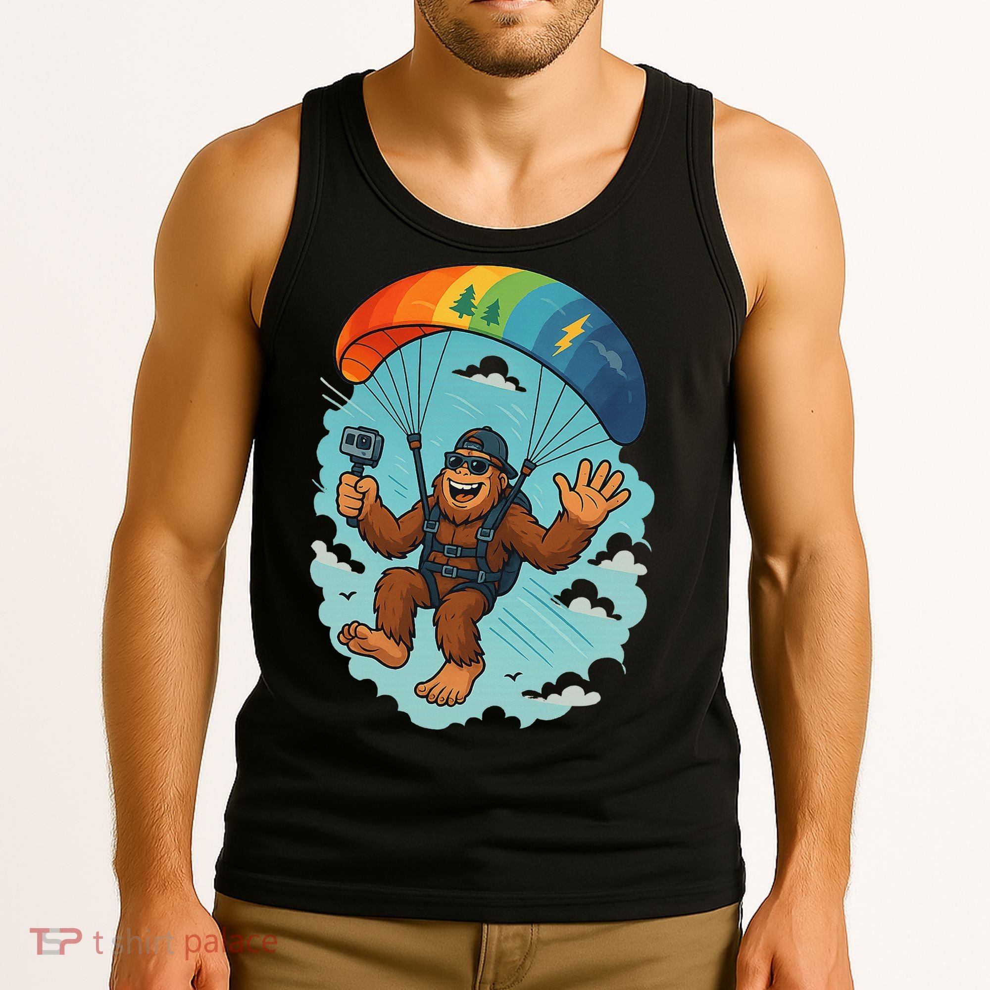 Bigfoot Skydiving Sasquatch Parachute Skydiver Paragliding Tank Top