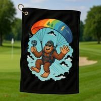 Bigfoot Skydiving Sasquatch Parachute Skydiver Paragliding Golf Towel thumb 1